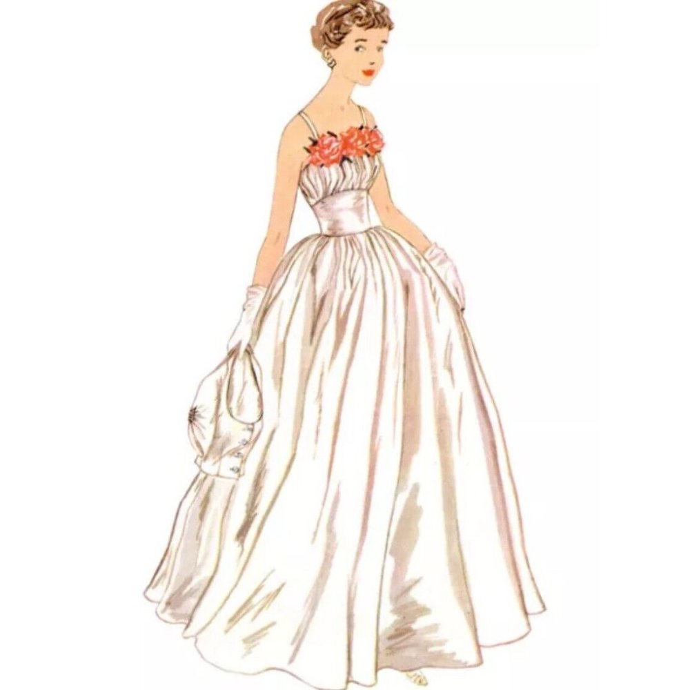 Simplicity Pattern 9819 Vintage 50s Long Gown Tea Length Dress Jacket Sizes 8-16 - Picture 4 of 6